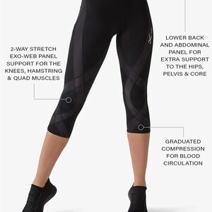 CW-X Womens Leggings Stabilyx Joint Support 3/4 Compression Tight Black S